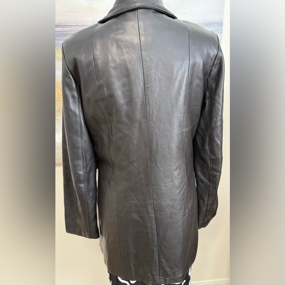 🥳🥳ST. JOHN Marie Grey Collection Leather Coat Jacket, Black - Picture 3 of 16